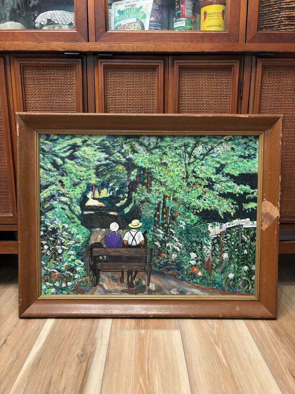 Betty Timon Original Framed Oil Painting Amish Buggy Forest Scene folk art